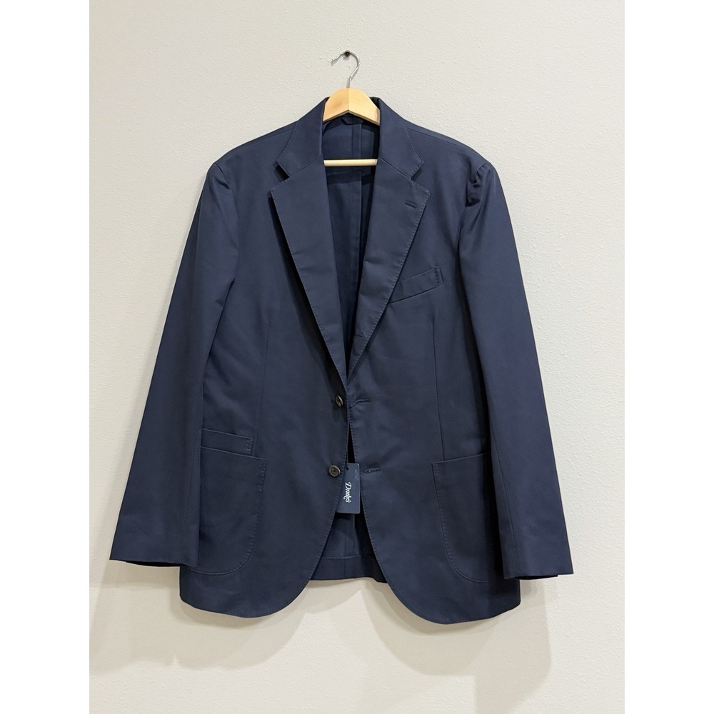Drake's London Unstructured Cotton Drill Blazer Navy Blue Size 52 / US 42